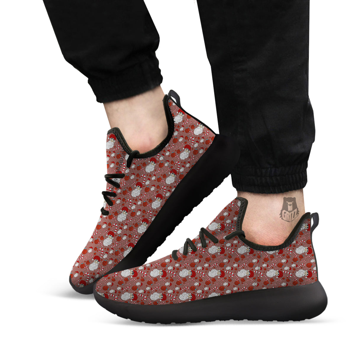 Santa Claus Hat And Candy Print Pattern Black Athletic Shoes-grizzshop