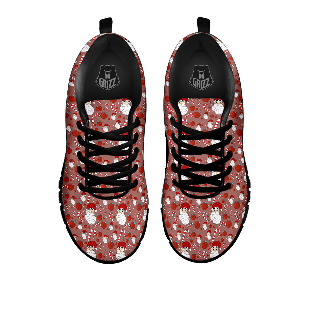 Santa Claus Hat And Candy Print Pattern Black Sneaker-grizzshop