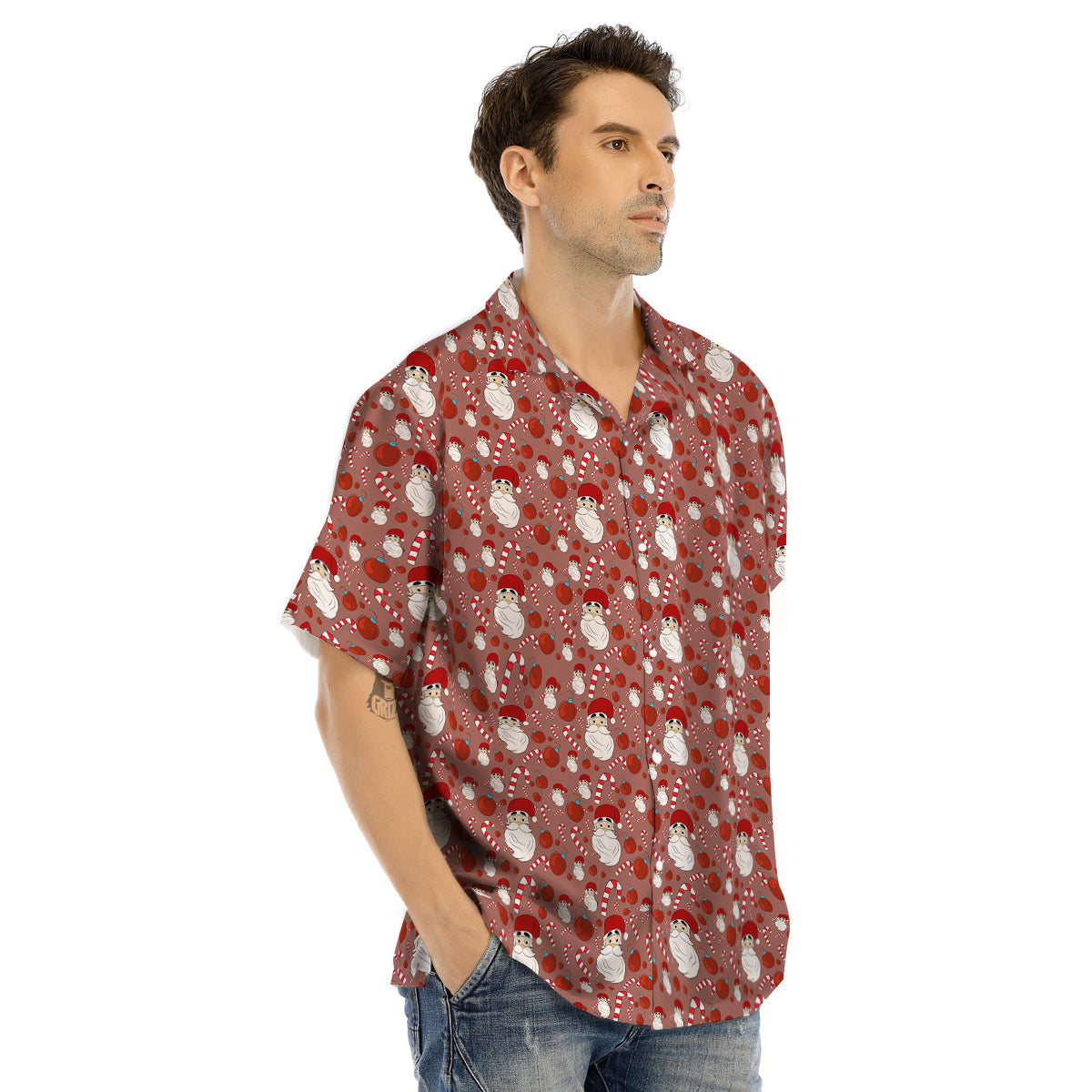 Santa Claus Hat And Candy Print Pattern Men's Hawaiian Shirt-grizzshop