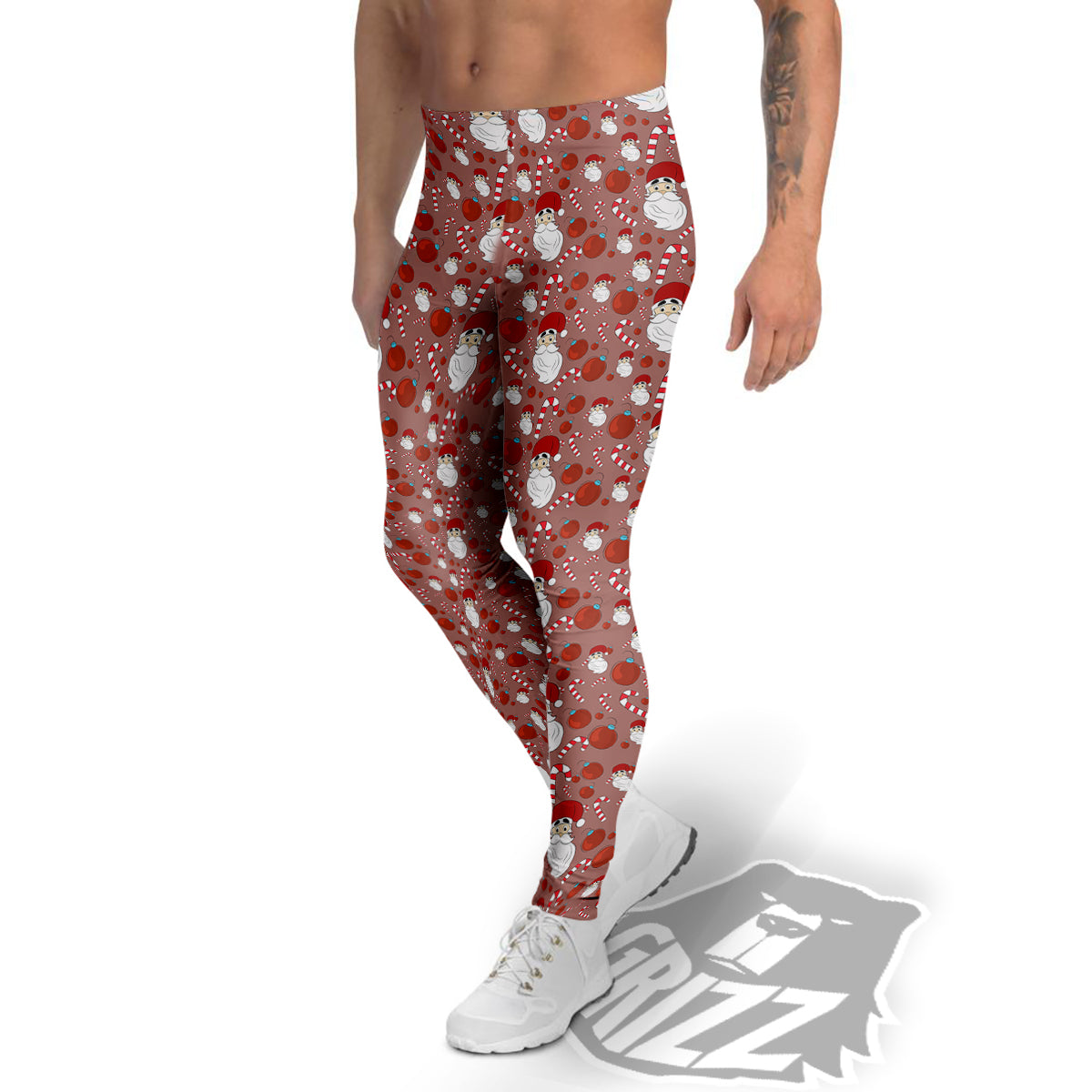 Santa Claus Hat And Candy Print Pattern Men's Leggings-grizzshop