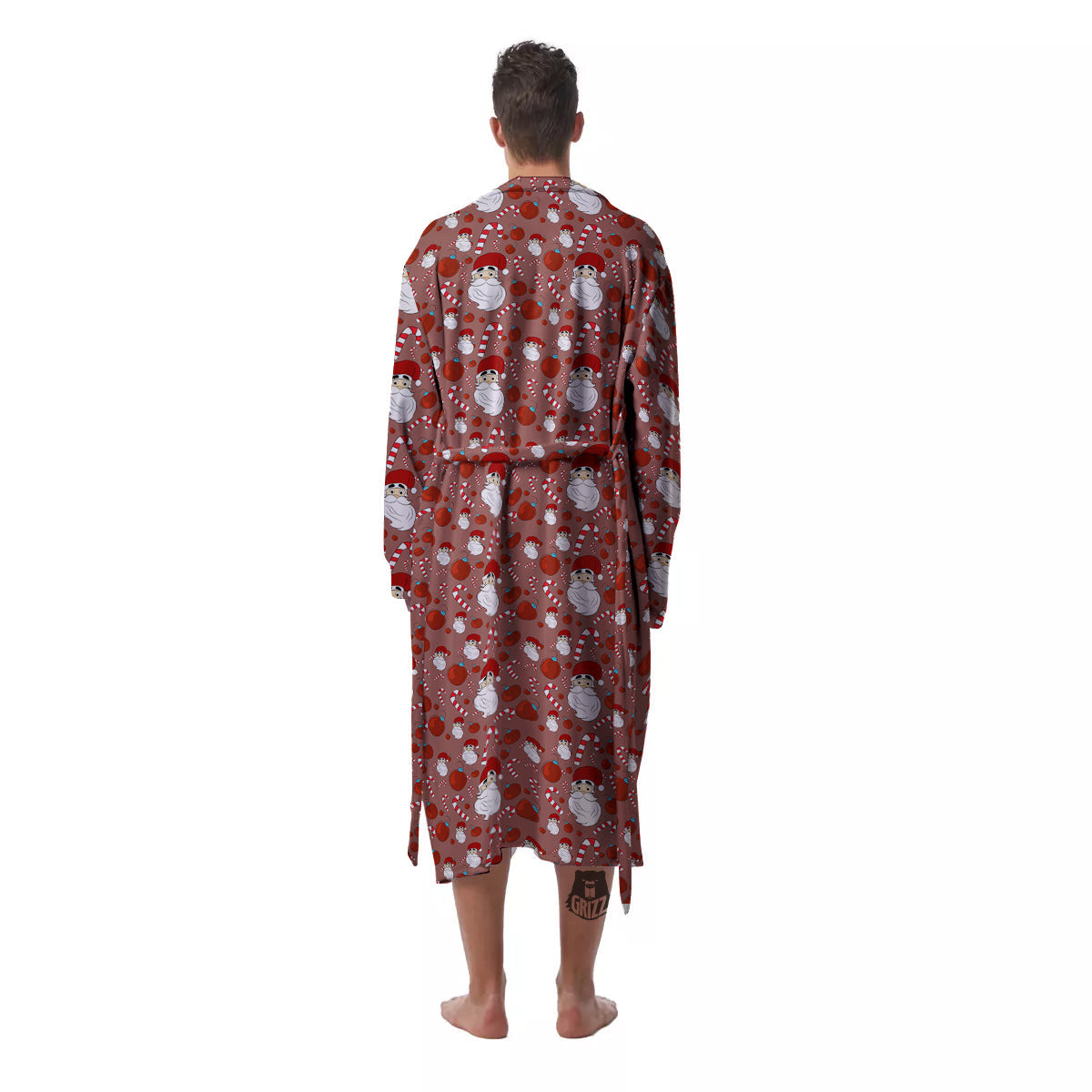 Santa Claus Hat And Candy Print Pattern Men's Robe-grizzshop