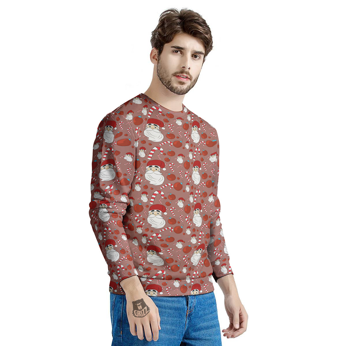Santa Claus Hat And Candy Print Pattern Men's Sweatshirt-grizzshop