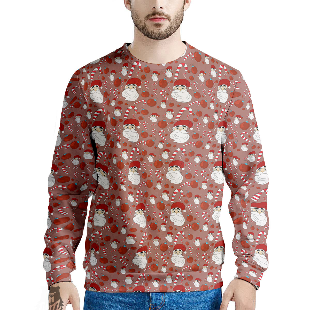 Santa Claus Hat And Candy Print Pattern Men's Sweatshirt-grizzshop