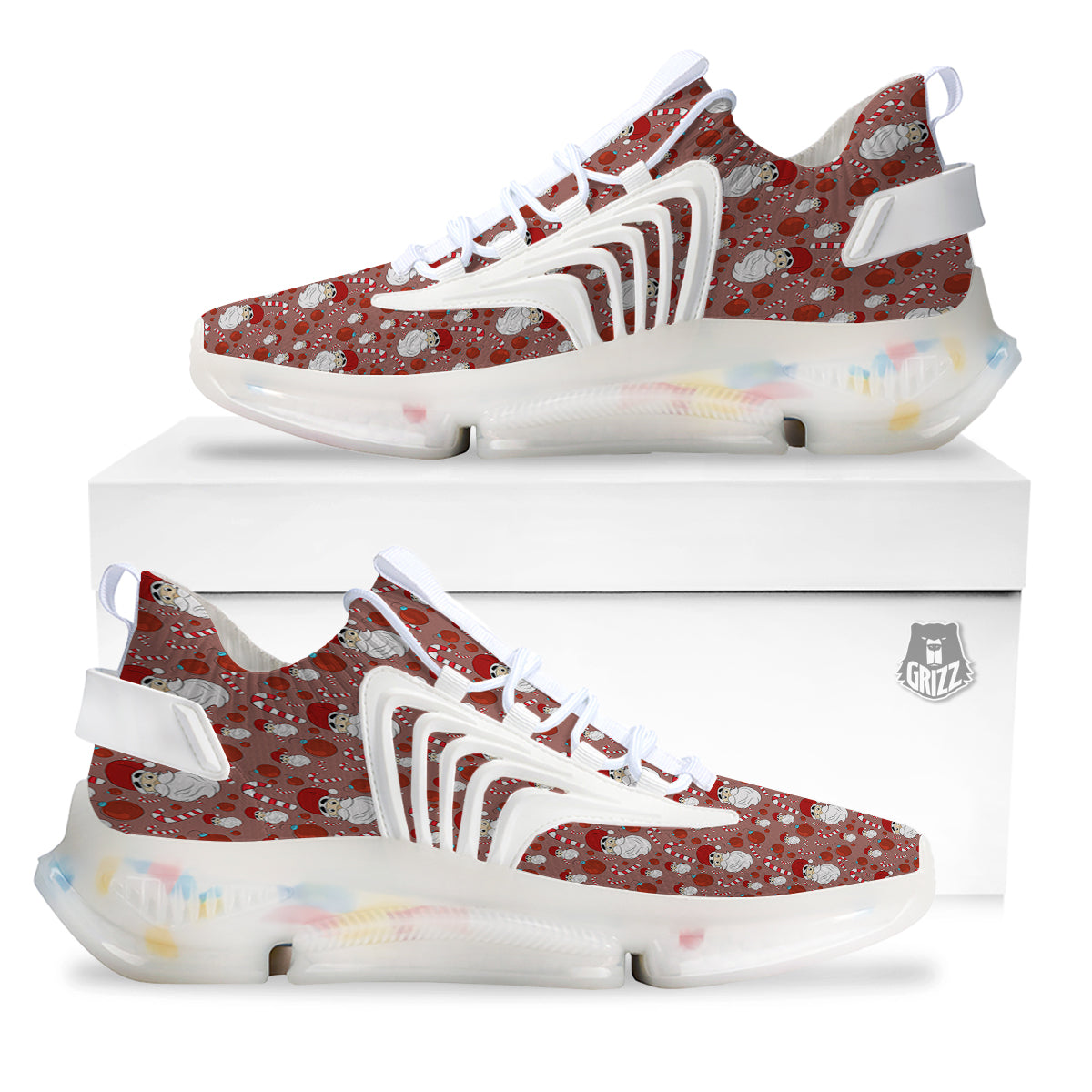 Santa Claus Hat And Candy Print Pattern White Gym Shoes-grizzshop