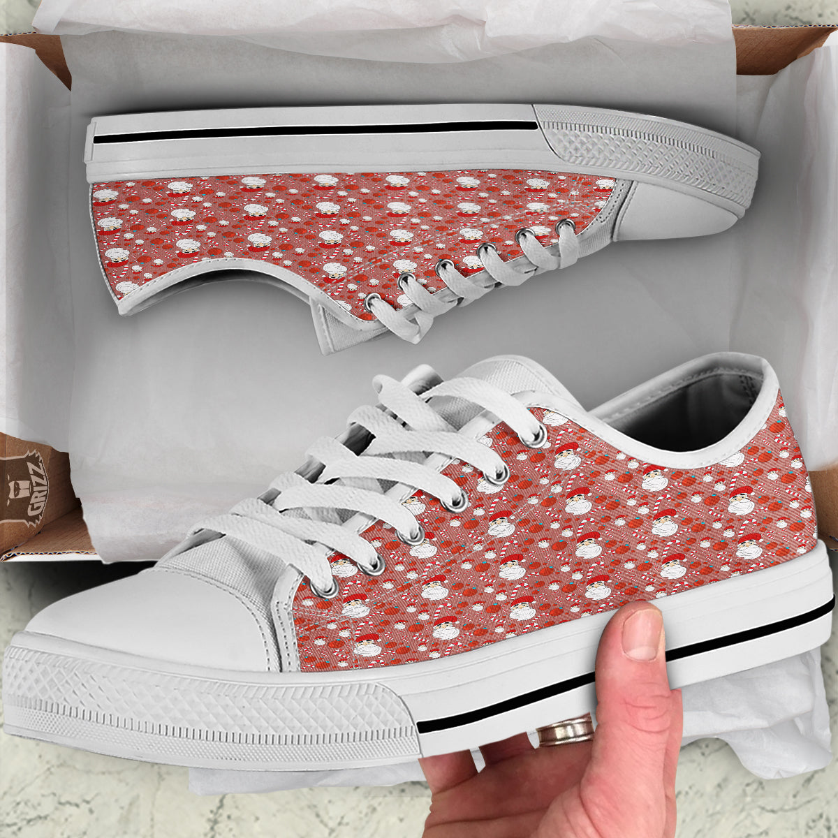 Santa Claus Hat And Candy Print Pattern White Low Top Shoes-grizzshop