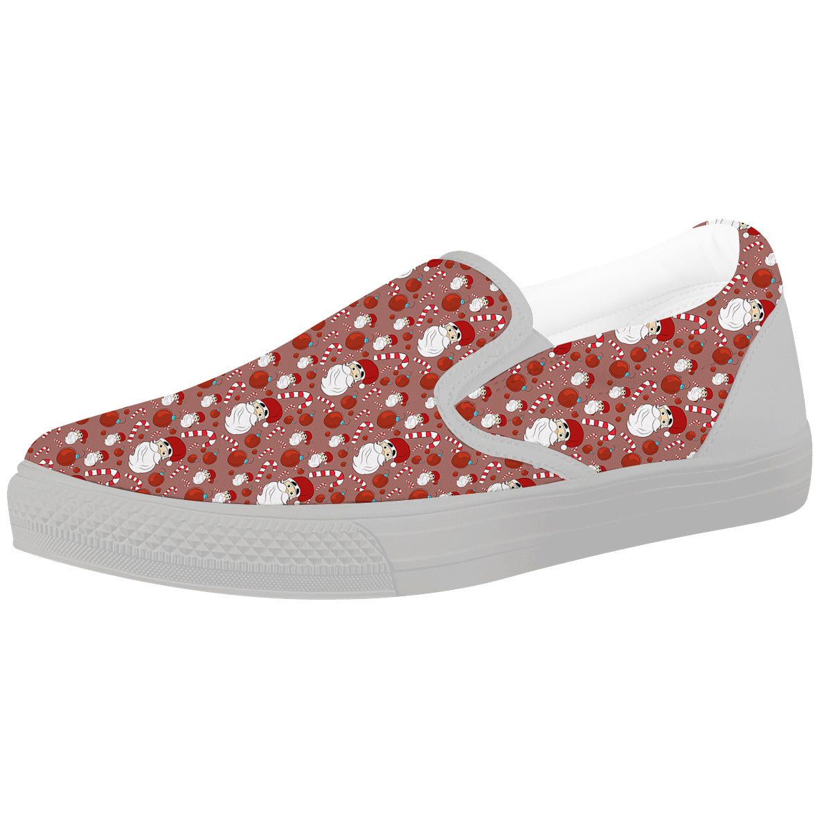 Santa Claus Hat And Candy Print Pattern White Slip On Shoes-grizzshop