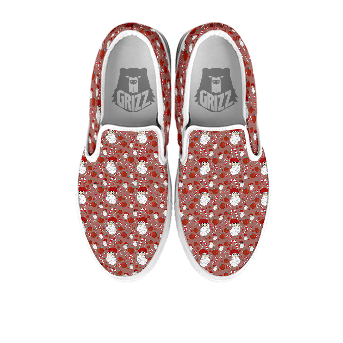 Santa Claus Hat And Candy Print Pattern White Slip On Shoes-grizzshop