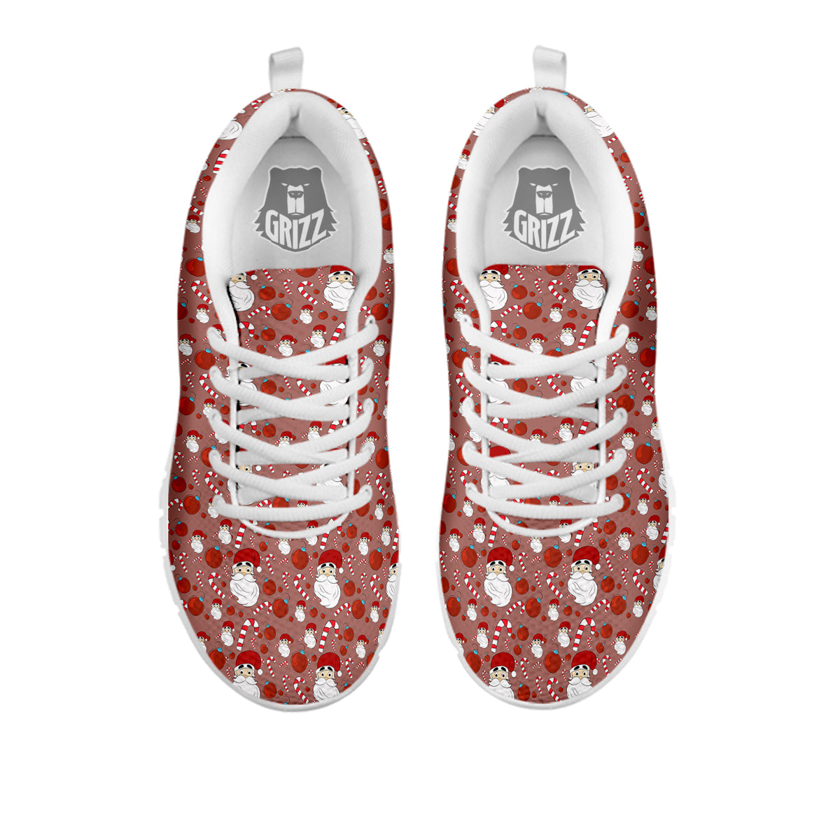 Santa Claus Hat And Candy Print Pattern White Sneaker-grizzshop