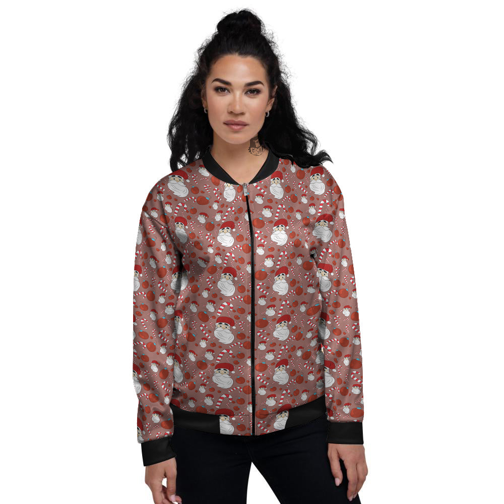 Santa Claus Hat And Candy Print Pattern Women's Bomber Jacket-grizzshop