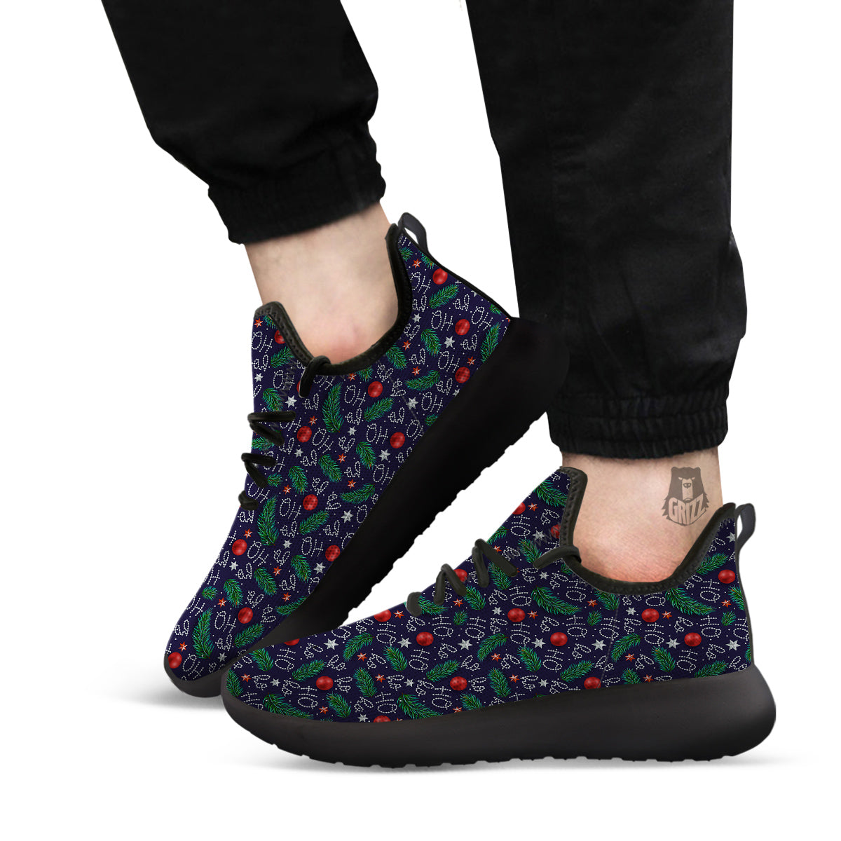 Santa Claus Laugh Christmas Hohoho Print Black Athletic Shoes-grizzshop