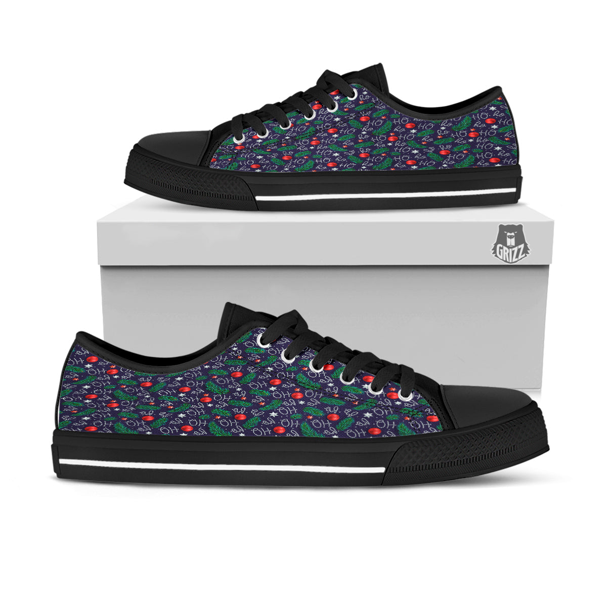 Santa Claus Laugh Christmas Hohoho Print Black Low Top Shoes-grizzshop