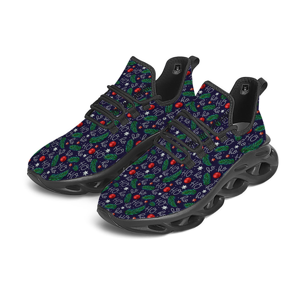 Santa Claus Laugh Christmas Hohoho Print Black Running Shoes-grizzshop