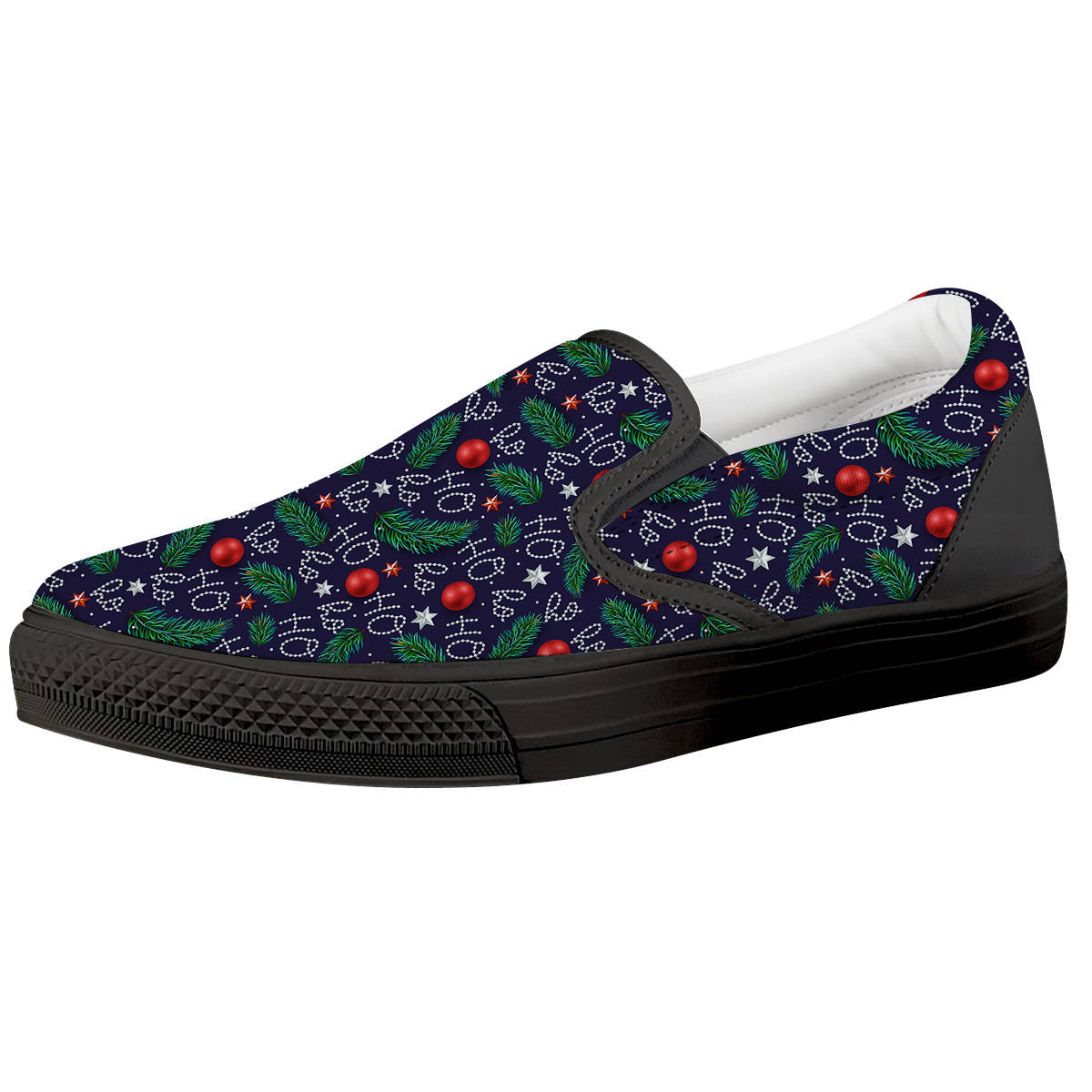Santa Claus Laugh Christmas Hohoho Print Black Slip On Shoes-grizzshop
