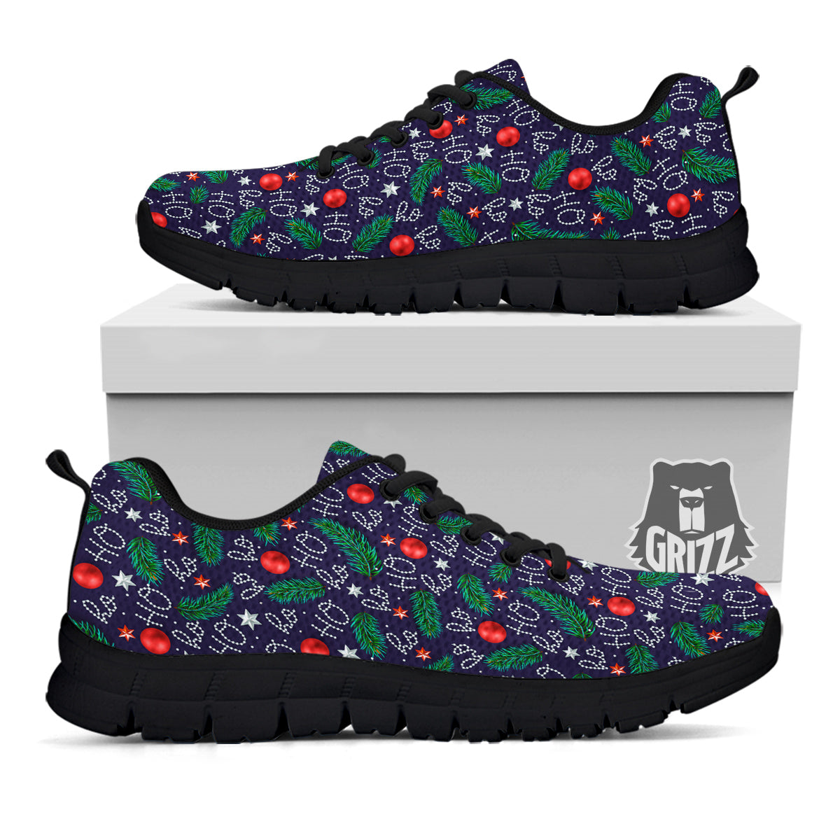 Santa Claus Laugh Christmas Hohoho Print Black Sneaker-grizzshop