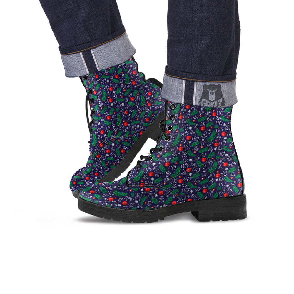 Santa Claus Laugh Christmas Hohoho Print Leather Boots-grizzshop