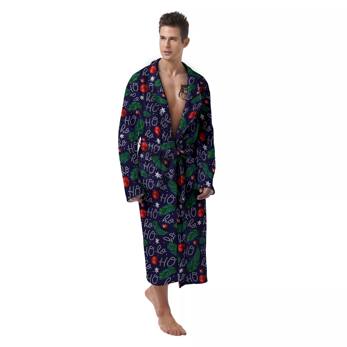 Santa Claus Laugh Christmas Hohoho Print Men's Robe-grizzshop