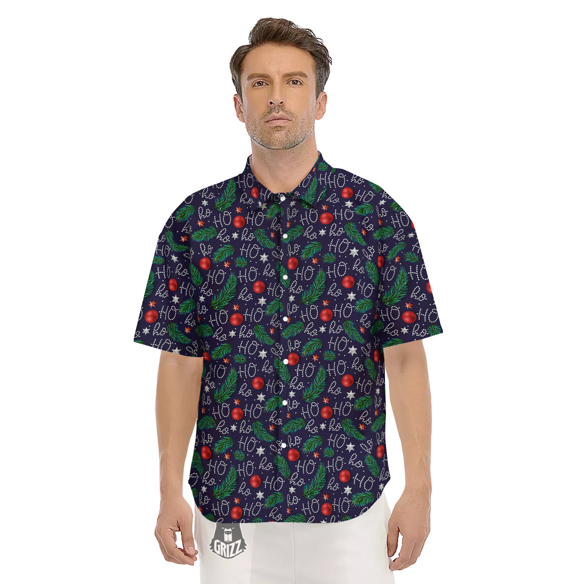 Santa Claus Laugh Christmas Hohoho Print Men's Short Sleeve Shirts-grizzshop