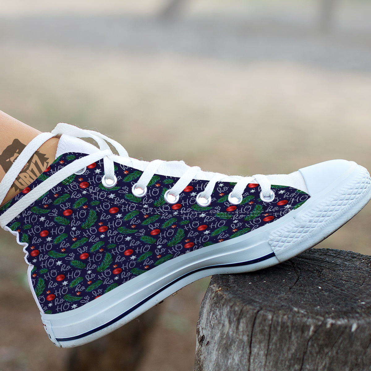 Santa Claus Laugh Christmas Hohoho Print White High Top Shoes-grizzshop