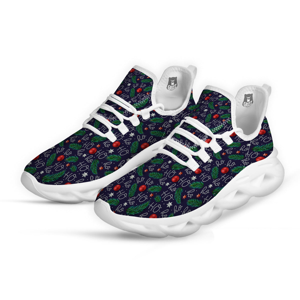 Santa Claus Laugh Christmas Hohoho Print White Running Shoes-grizzshop