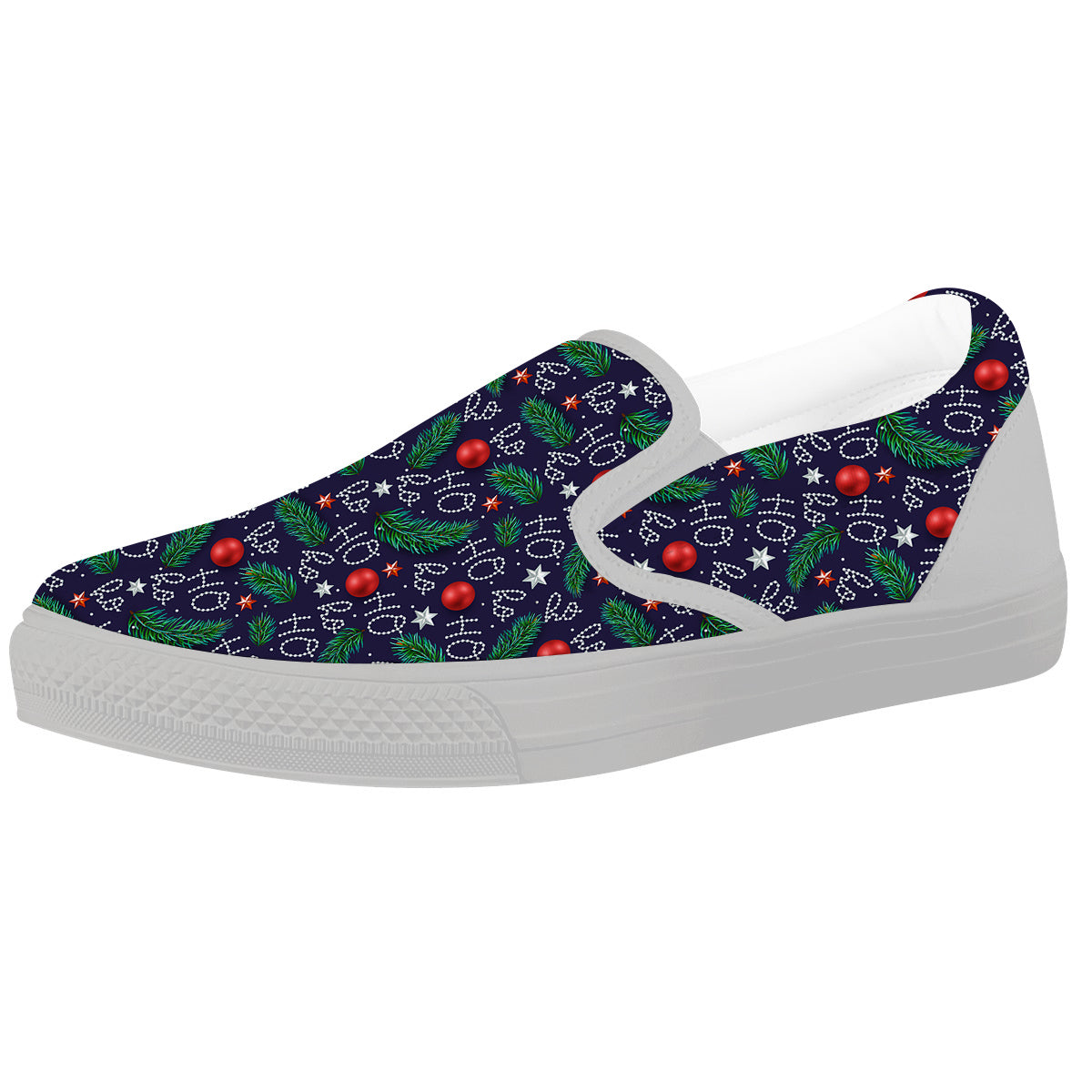 Santa Claus Laugh Christmas Hohoho Print White Slip On Shoes-grizzshop