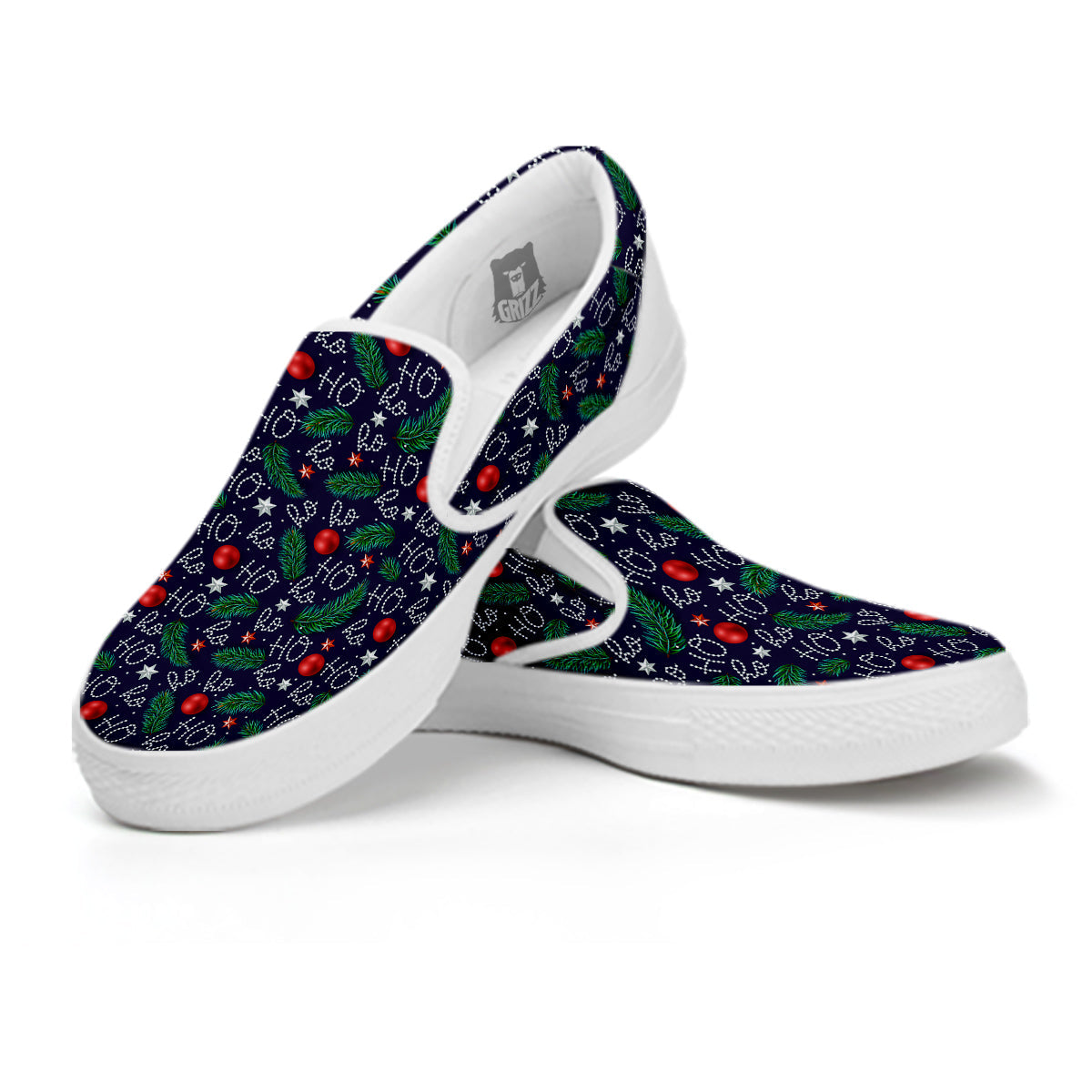 Santa Claus Laugh Christmas Hohoho Print White Slip On Shoes-grizzshop