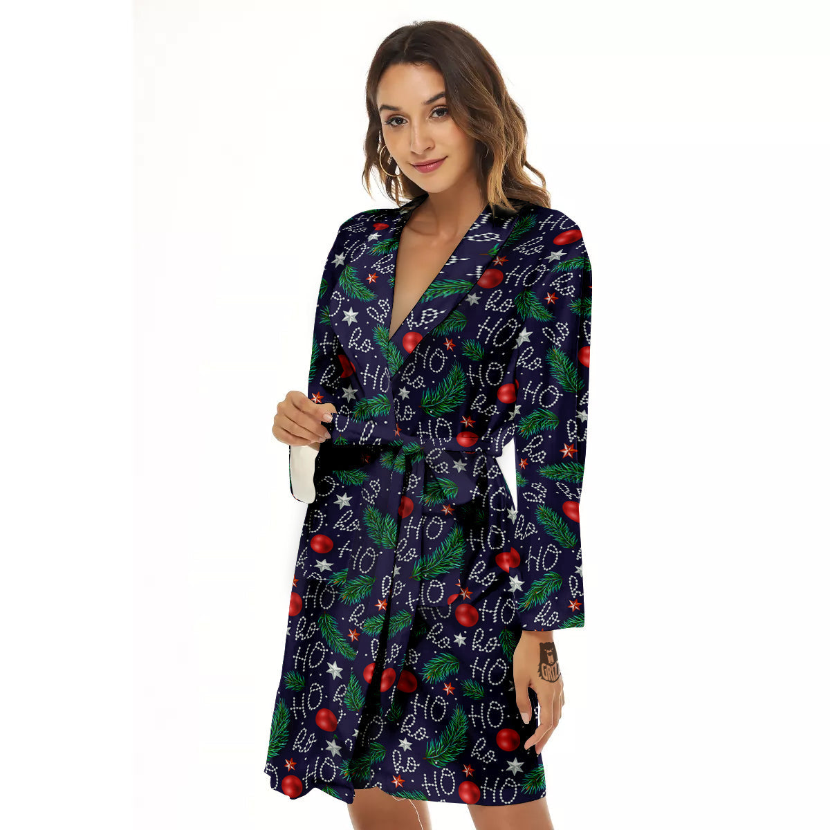 Santa Claus Laugh Christmas Hohoho Print Women's Robe-grizzshop