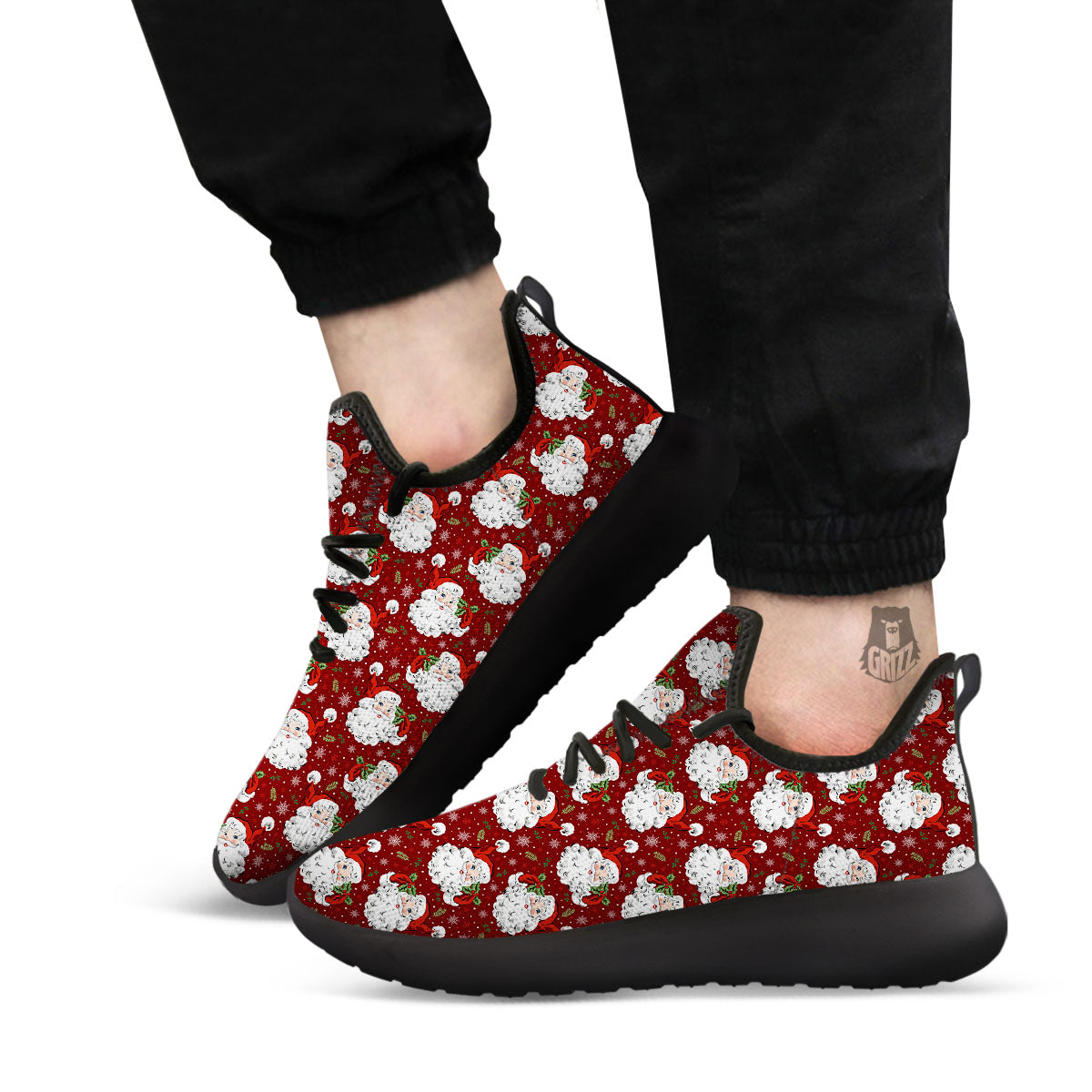 Santa Claus Xmas Print Pattern Black Athletic Shoes-grizzshop