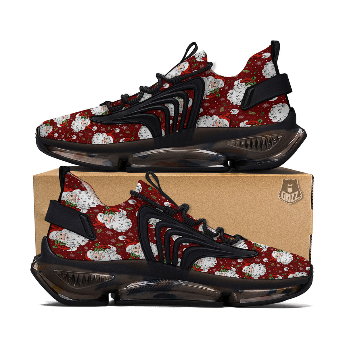 Santa Claus Xmas Print Pattern Black Gym Shoes-grizzshop