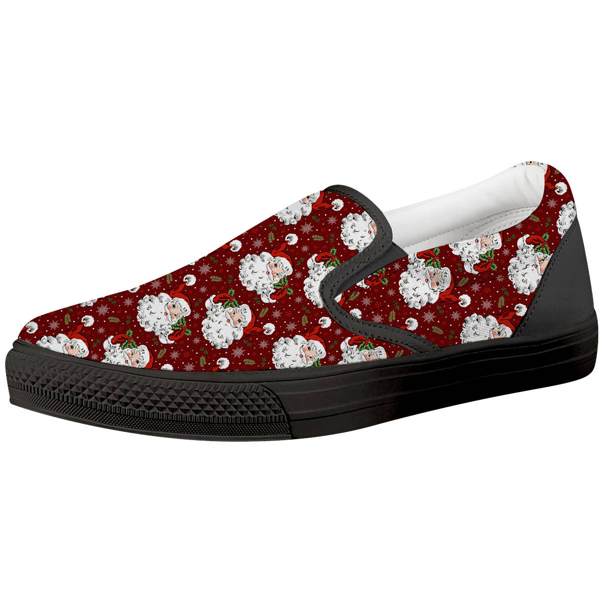 Santa Claus Xmas Print Pattern Black Slip On Shoes-grizzshop