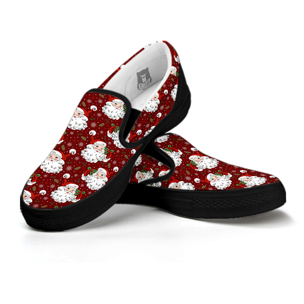 Santa Claus Xmas Print Pattern Black Slip On Shoes-grizzshop