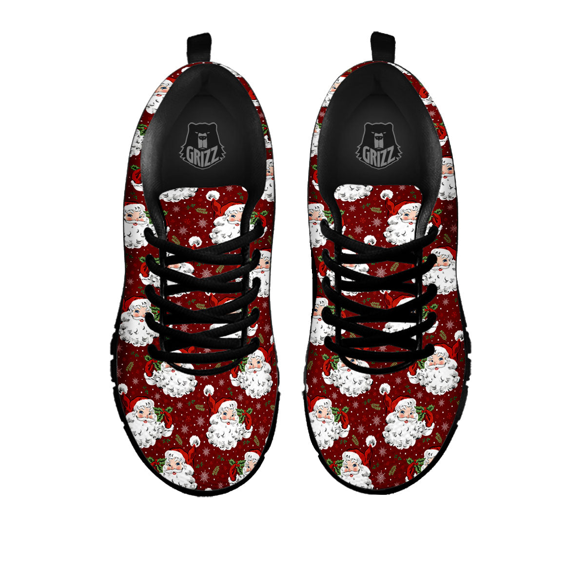 Santa Claus Xmas Print Pattern Black Sneaker-grizzshop