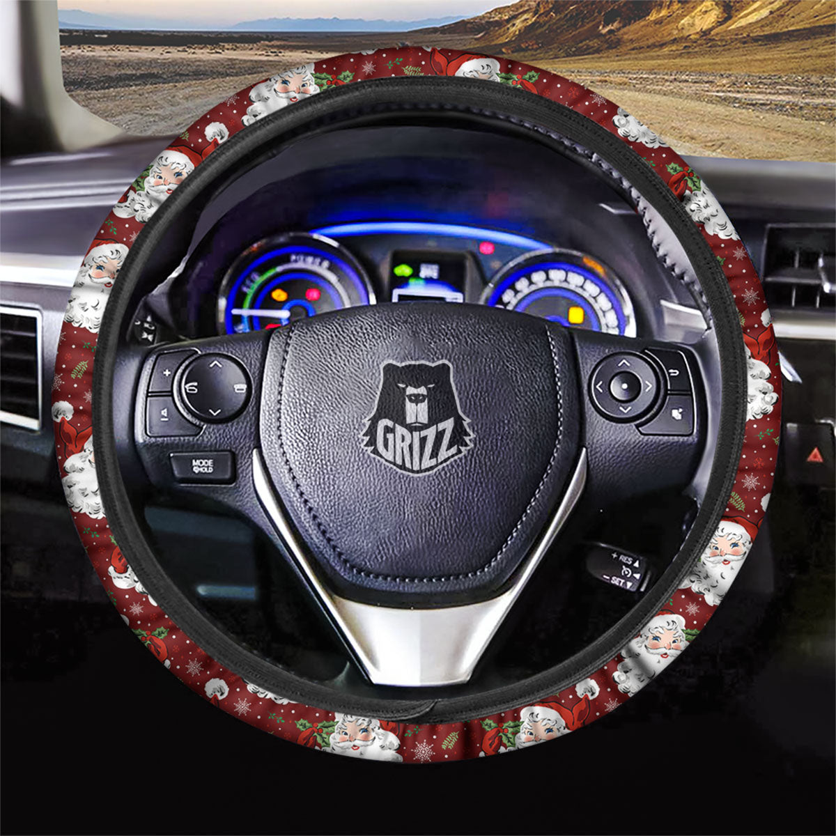 Santa Claus Xmas Print Pattern Car Steering Wheel Cover-grizzshop