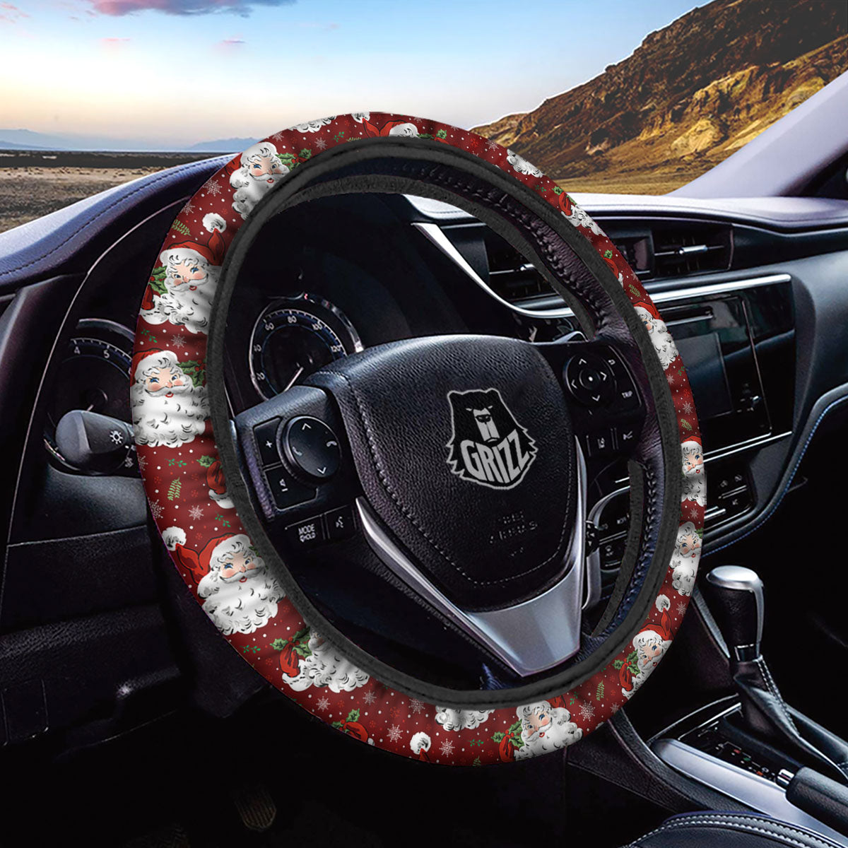 Santa Claus Xmas Print Pattern Car Steering Wheel Cover-grizzshop