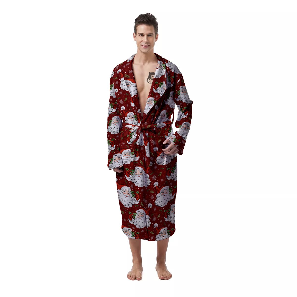 Santa Claus Xmas Print Pattern Men's Robe-grizzshop