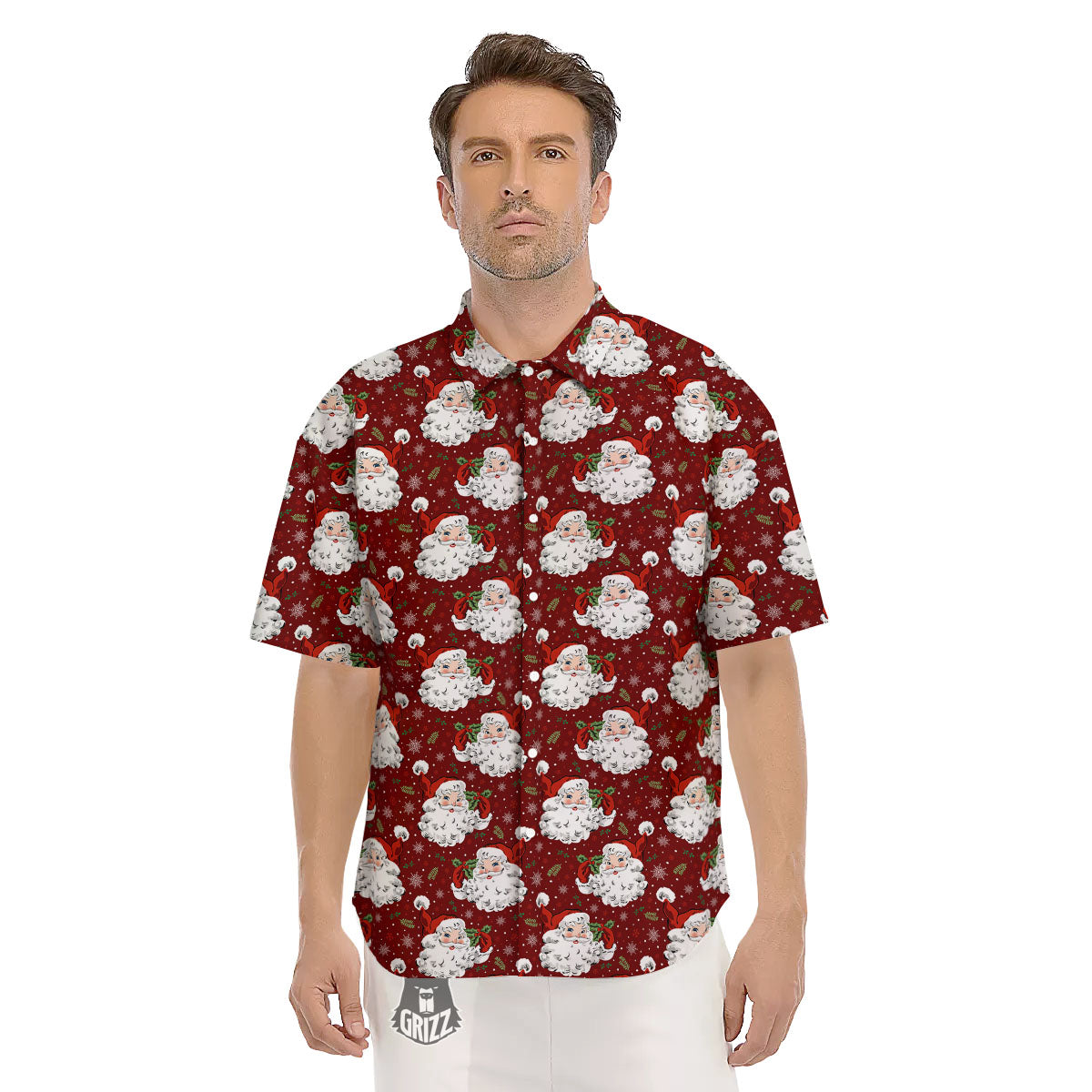 Santa Claus Xmas Print Pattern Men's Short Sleeve Shirts-grizzshop