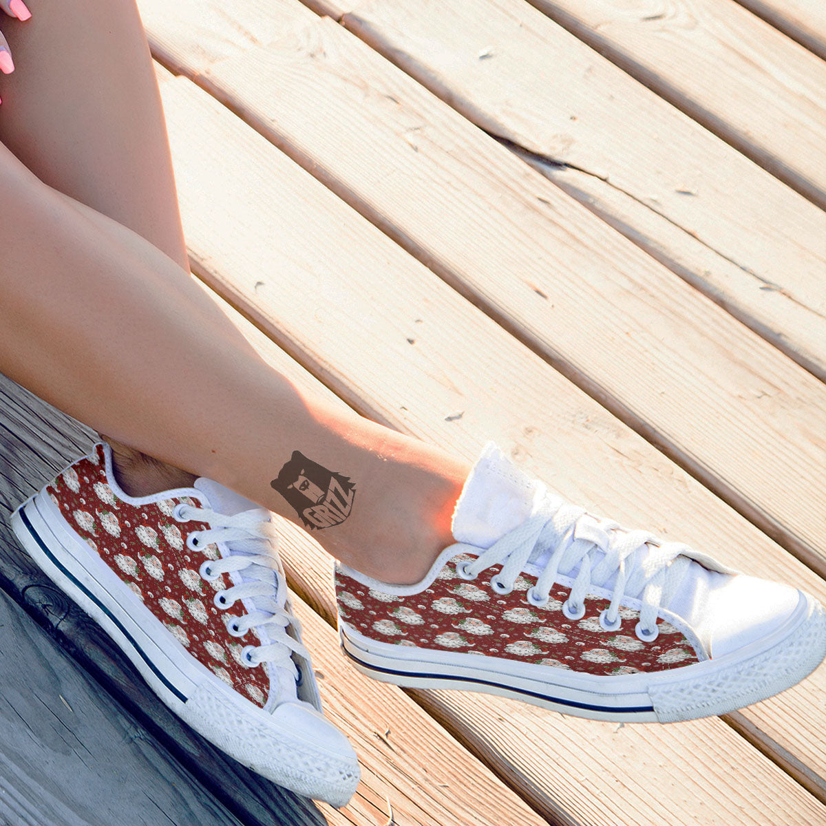 Santa Claus Xmas Print Pattern White Low Top Shoes-grizzshop