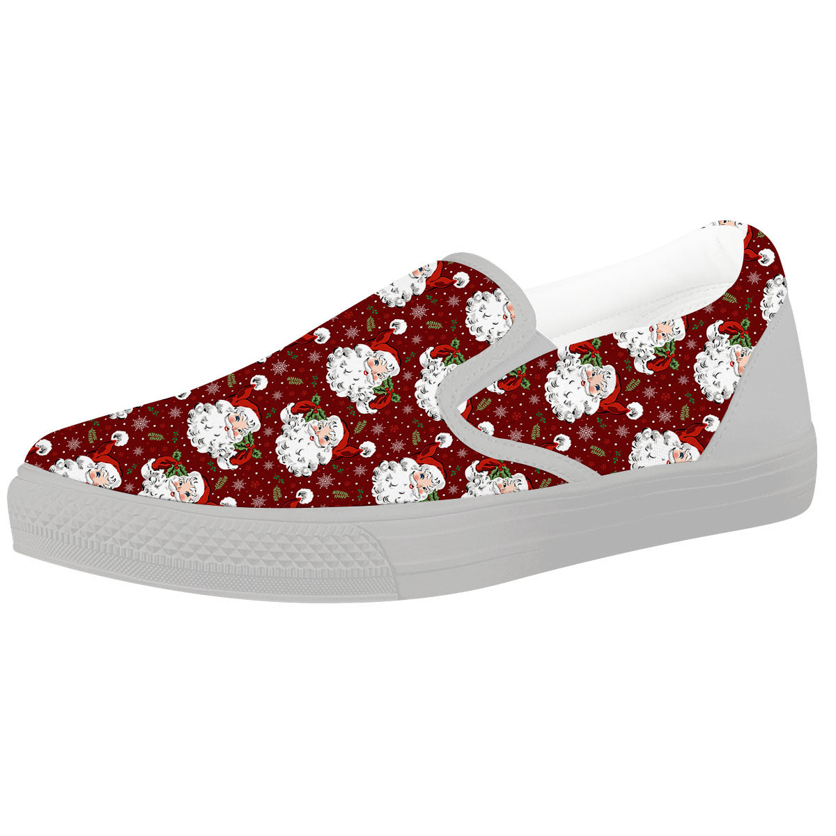 Santa Claus Xmas Print Pattern White Slip On Shoes-grizzshop
