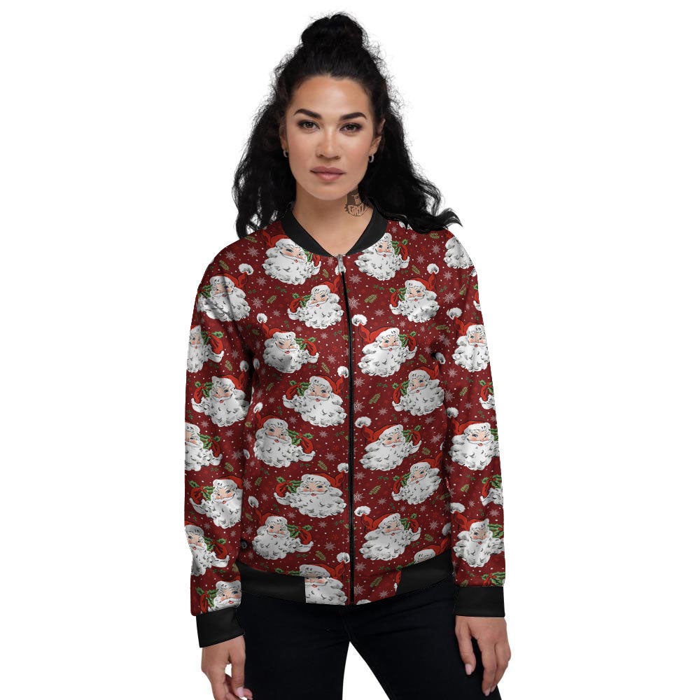 Santa Claus Xmas Print Pattern Women's Bomber Jacket-grizzshop