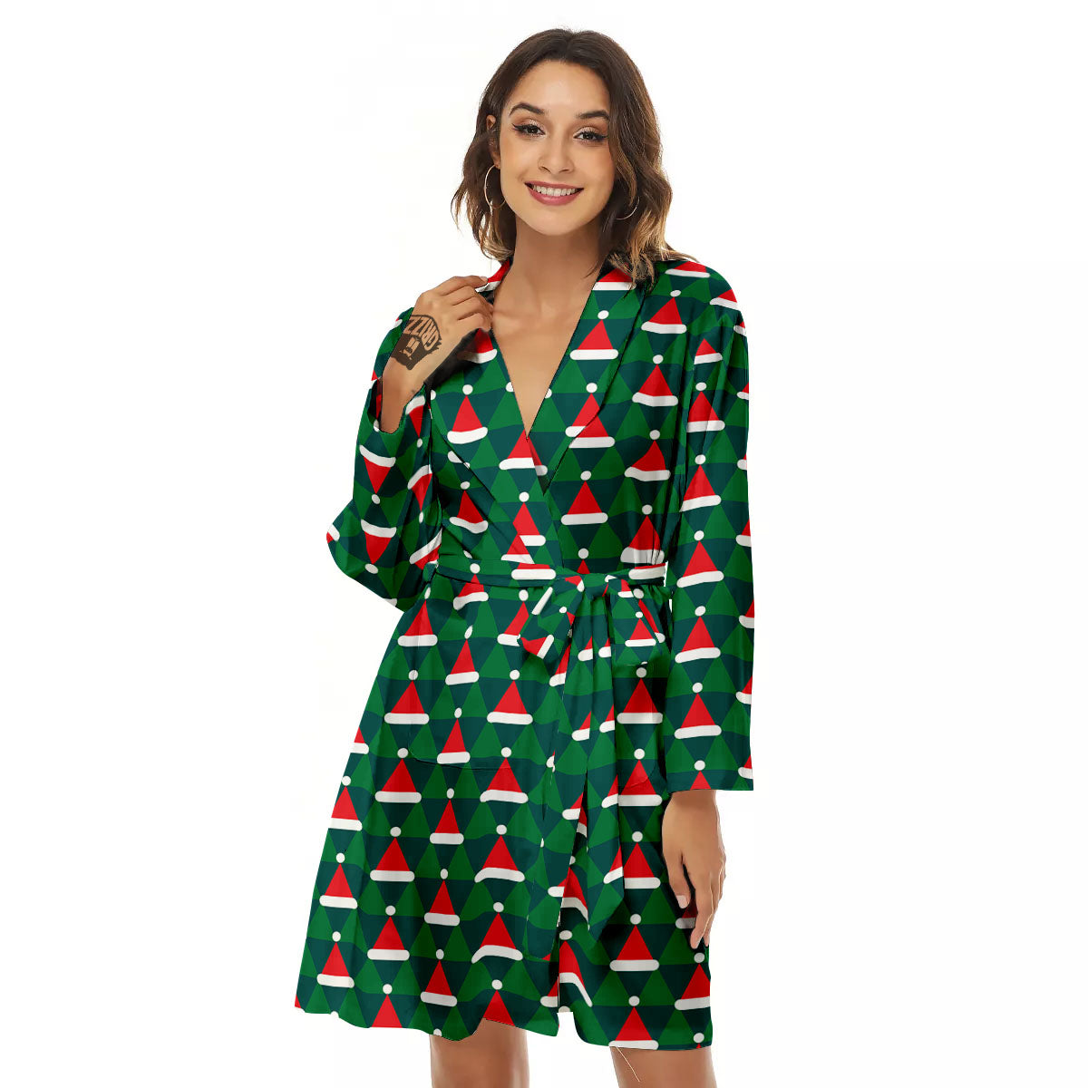 Santa Hats Christmas Print Pattern Women's Robe-grizzshop