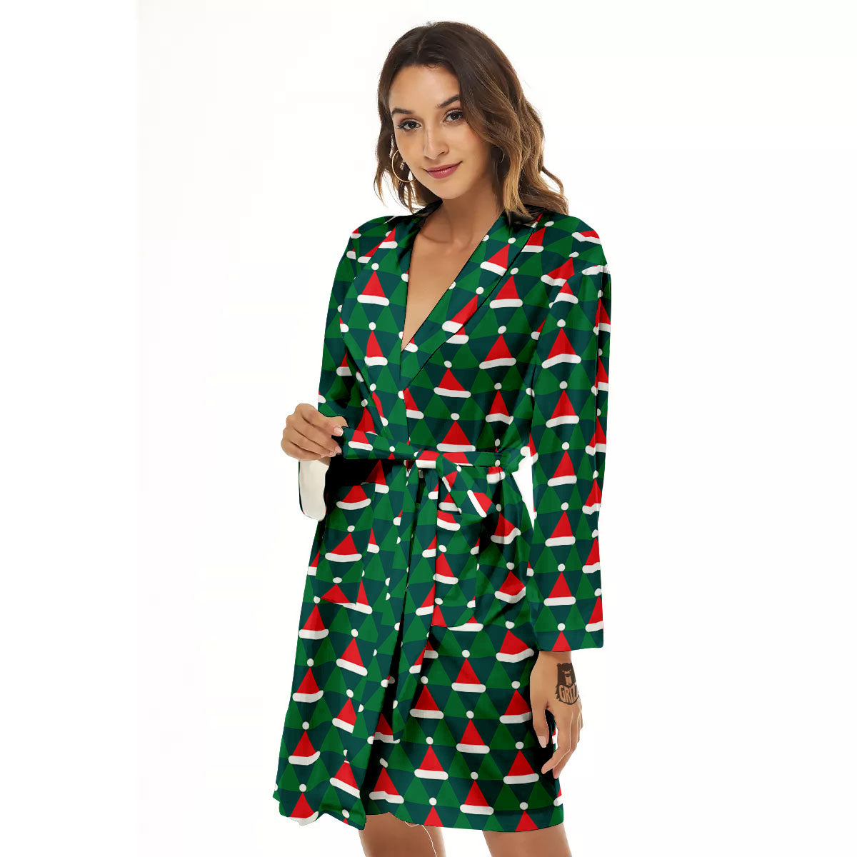 Santa Hats Christmas Print Pattern Women's Robe-grizzshop