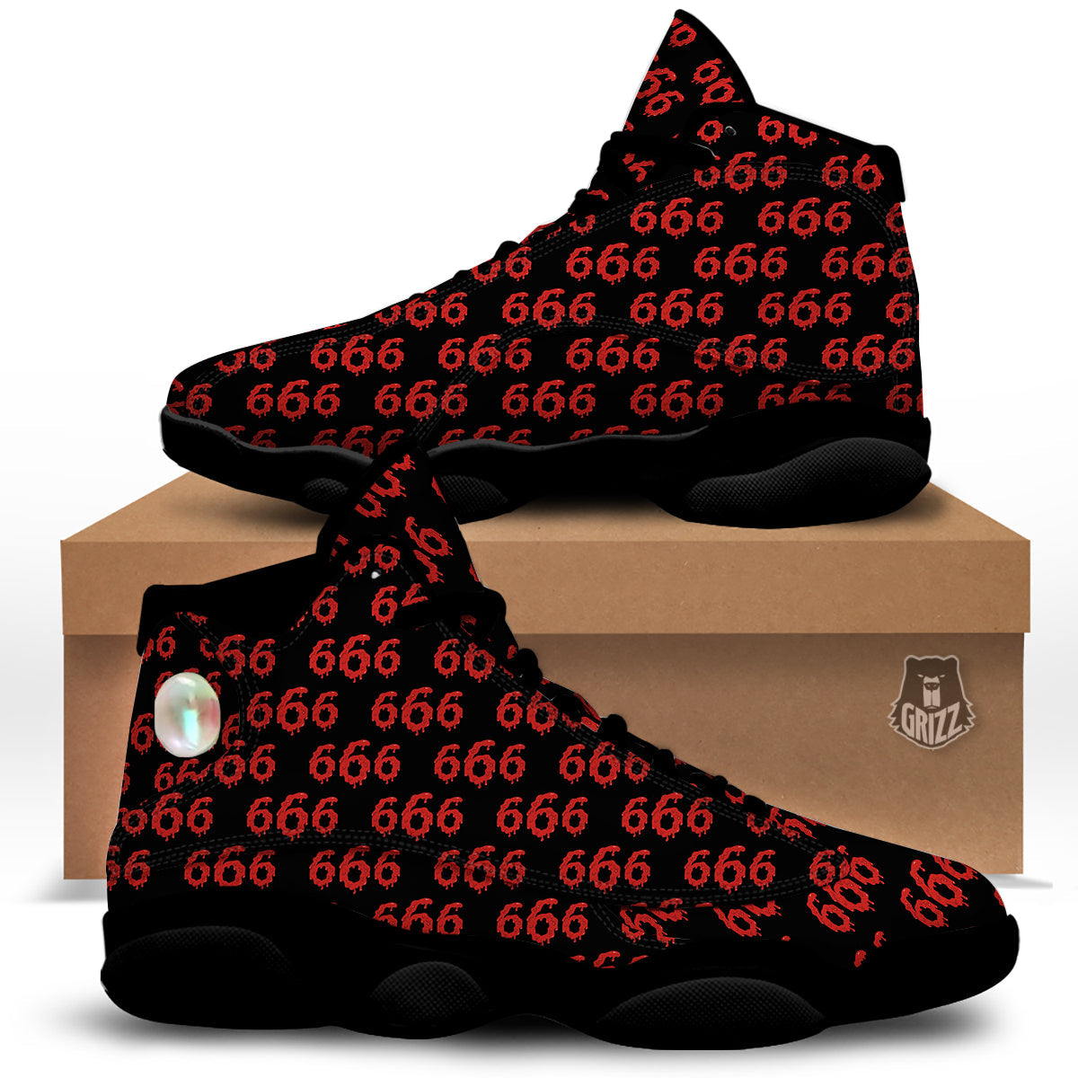 Satan 666 Print Pattern Black Basketball Shoes-grizzshop
