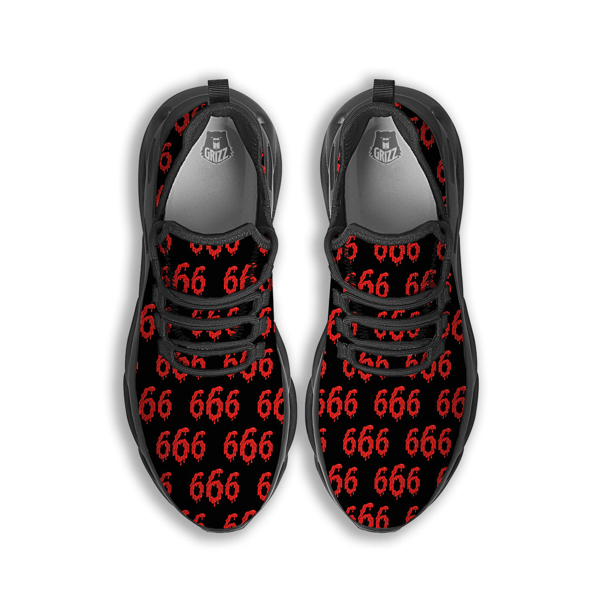 Satan 666 Print Pattern Black Running Shoes-grizzshop
