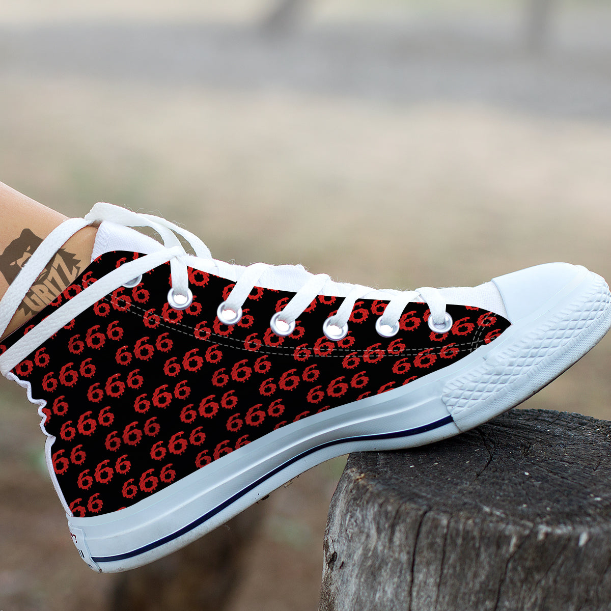 Satan 666 Print Pattern White High Top Shoes-grizzshop