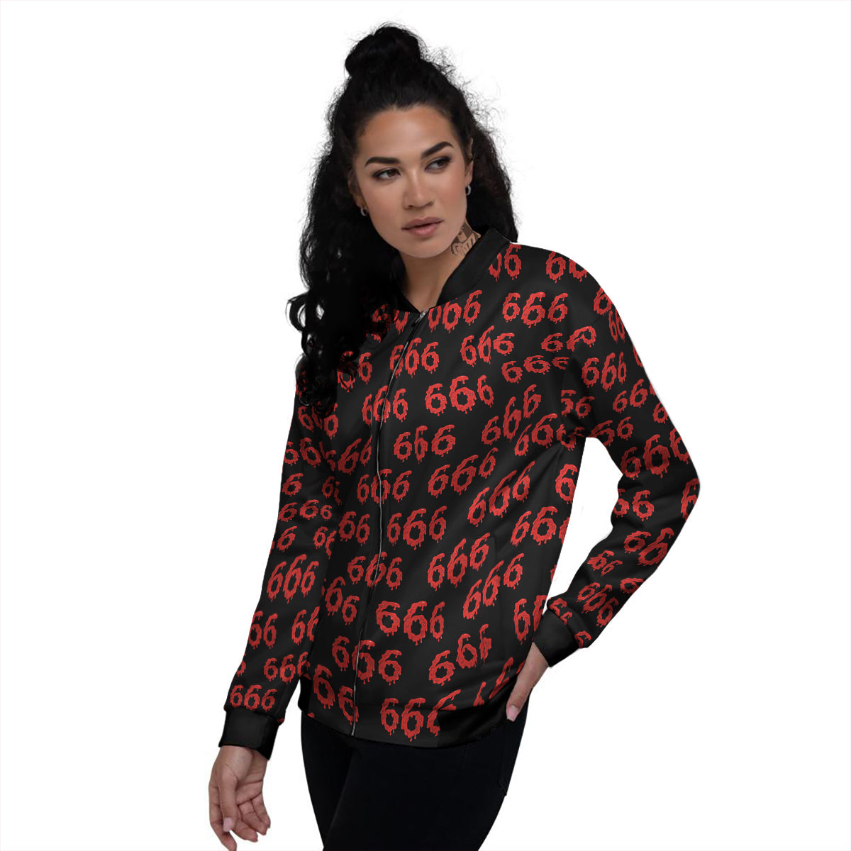 Satan 666 Print Pattern Women's Bomber Jacket-grizzshop