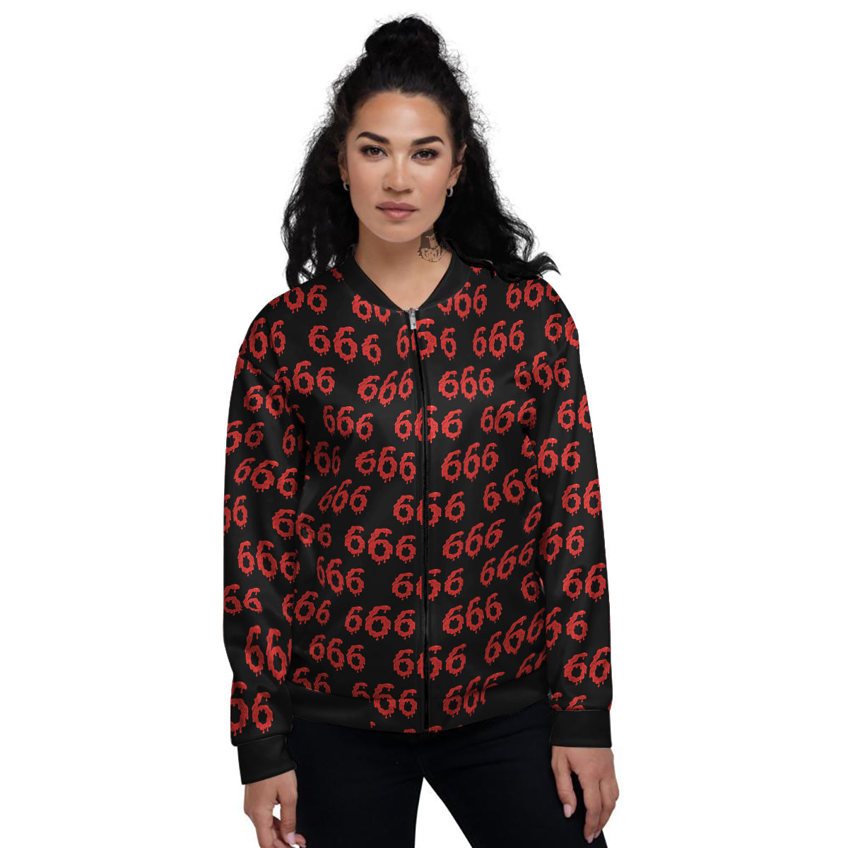 Satan 666 Print Pattern Women's Bomber Jacket-grizzshop