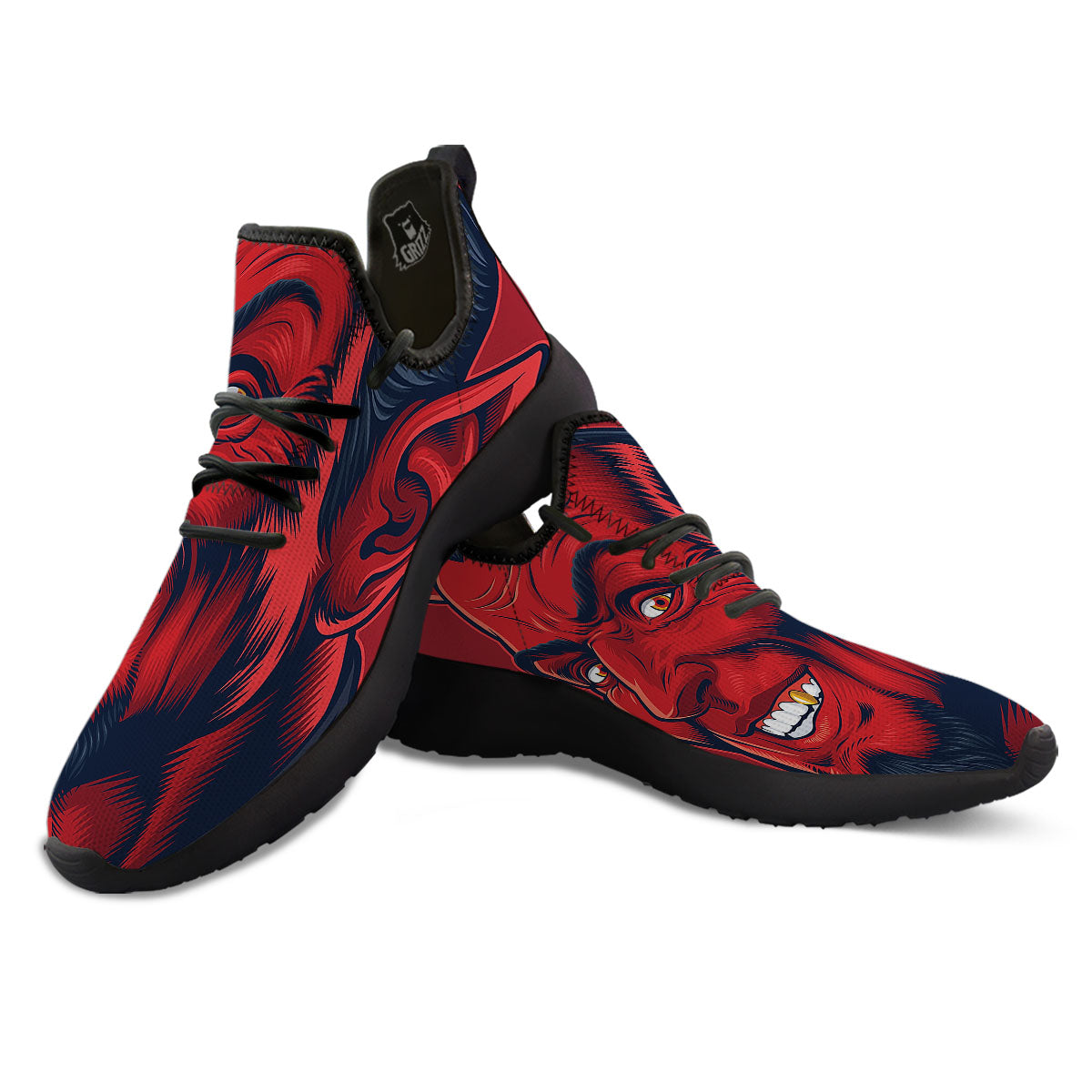 Satan Red Devil Print Black Athletic Shoes-grizzshop