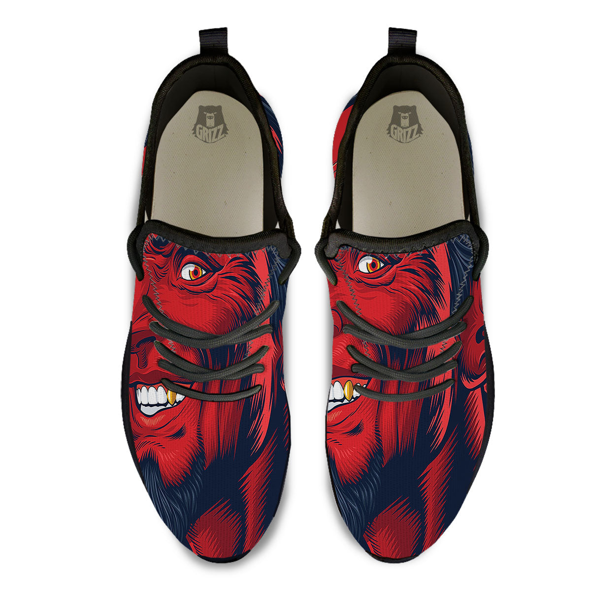Satan Red Devil Print Black Athletic Shoes-grizzshop