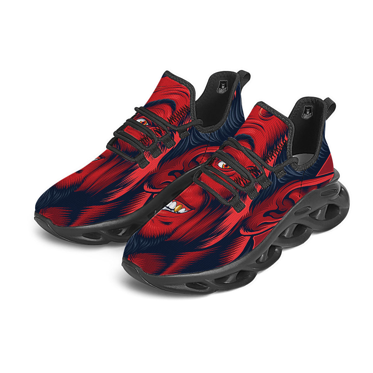 Satan Red Devil Print Black Running Shoes-grizzshop
