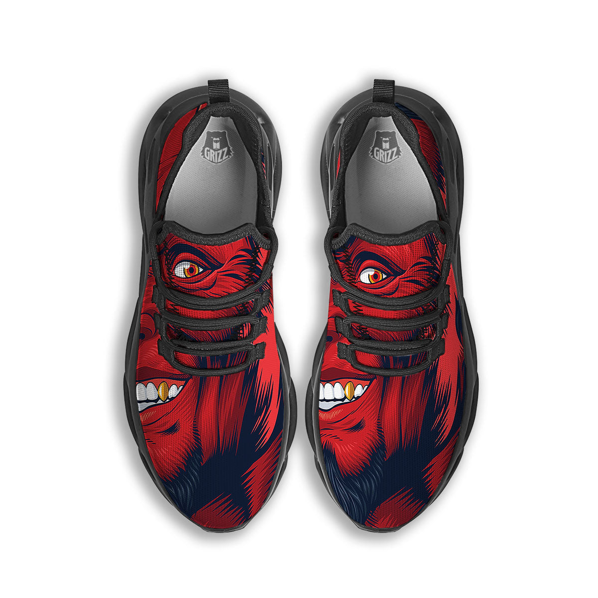 Satan Red Devil Print Black Running Shoes-grizzshop