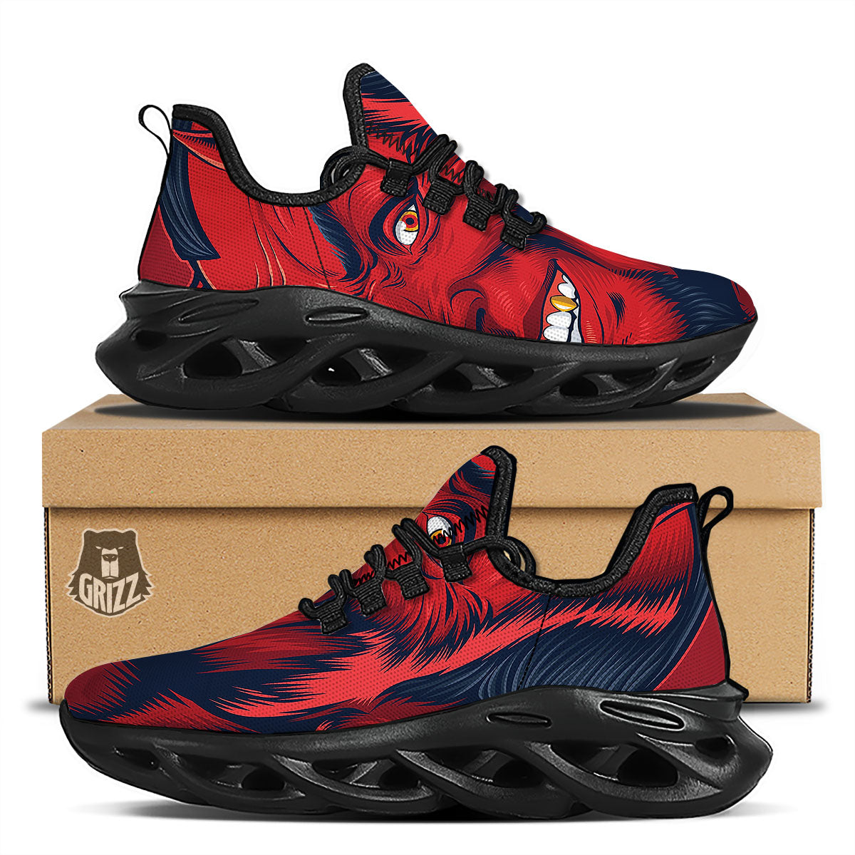 Satan Red Devil Print Black Running Shoes-grizzshop